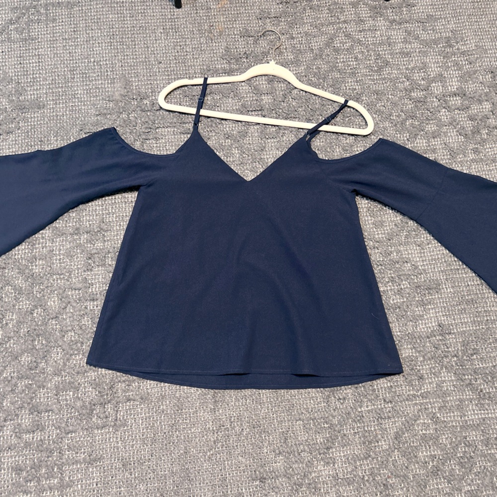 Navy Butterfly Sleeve Shoulder Top
